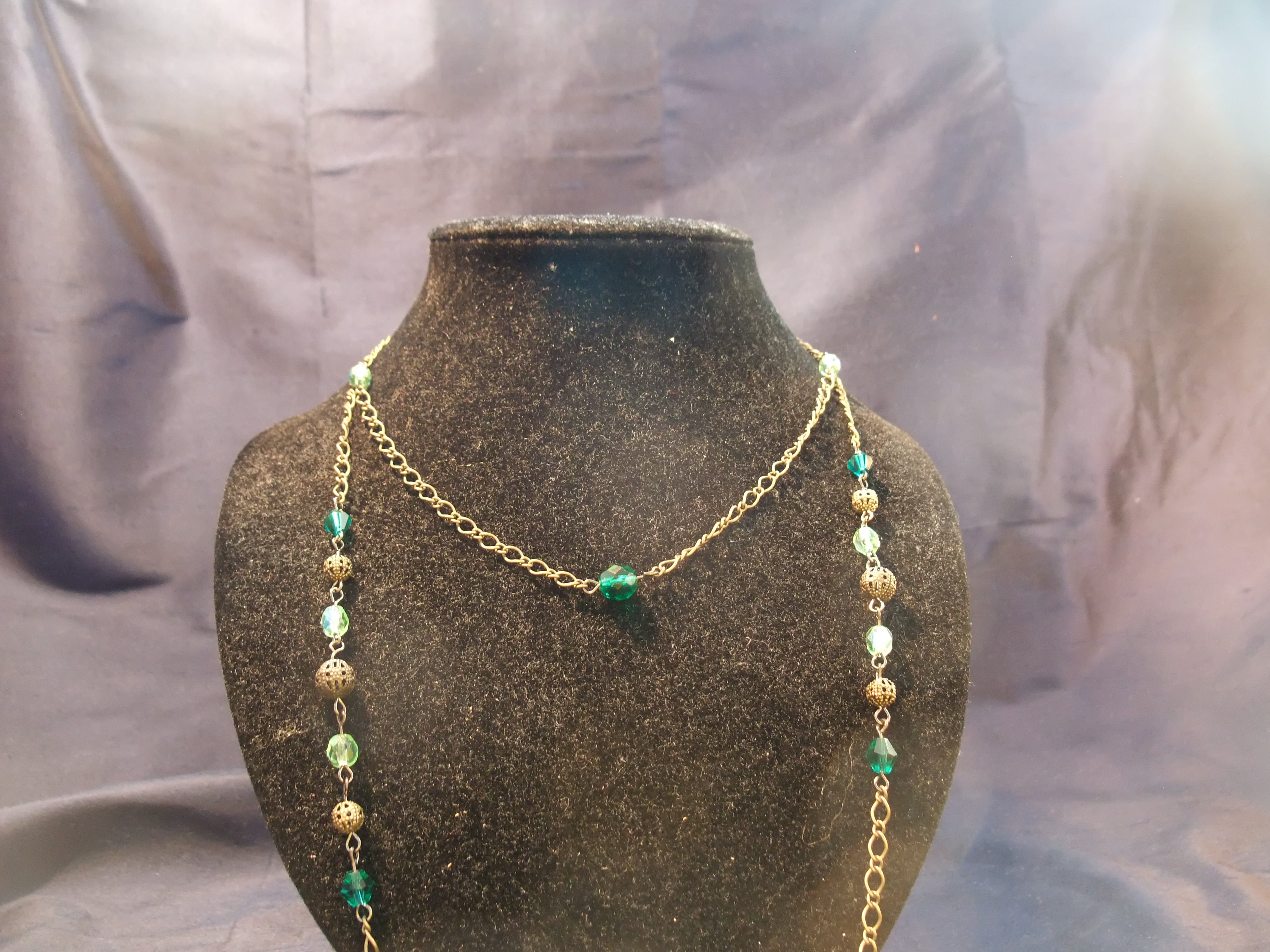 collier sautoir bronze et vert